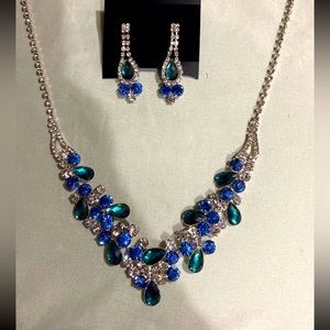 Blue and green necklace and earrings